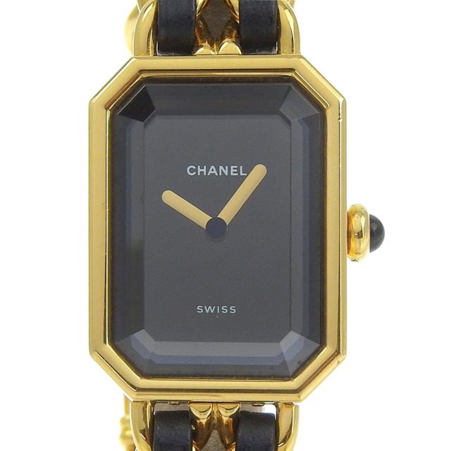 CHANEL シャネル プルミエールL H0001 金メッキ クオーツ アナログ表示 黒文字盤 腕時計