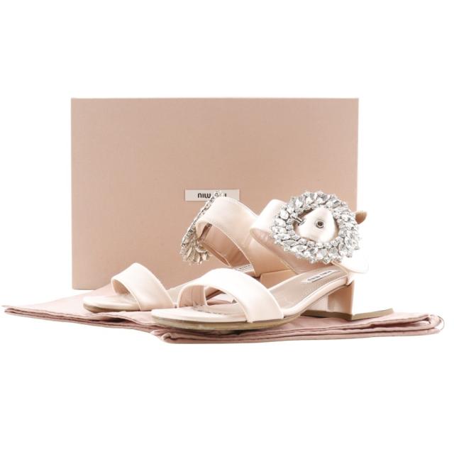 MIUMIU ミュウミュウ ビジュー サテン ベビーピンク サンダル レディース 【中古】 MIUMIU ミュウミュウ ビジュー サテン ベビーピンク サンダル