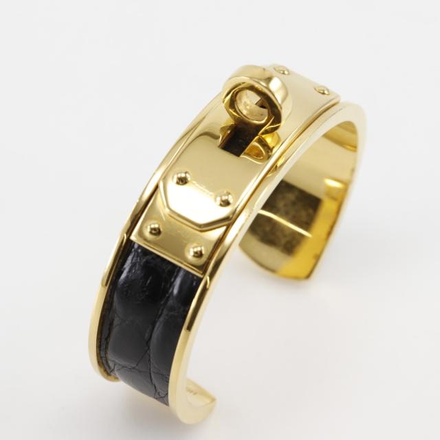 HERMES エルメス ケリー ブレスレット 金メッキ 黒 バングル 39.2g レディース 【中古】_4
