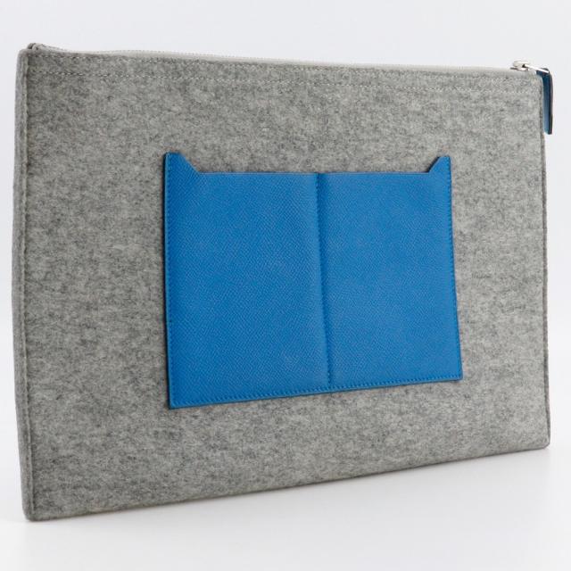 HERMES エルメス トゥードゥー37 フェルト ブルーザンジバル 青/グレー クラッチバッグ_2