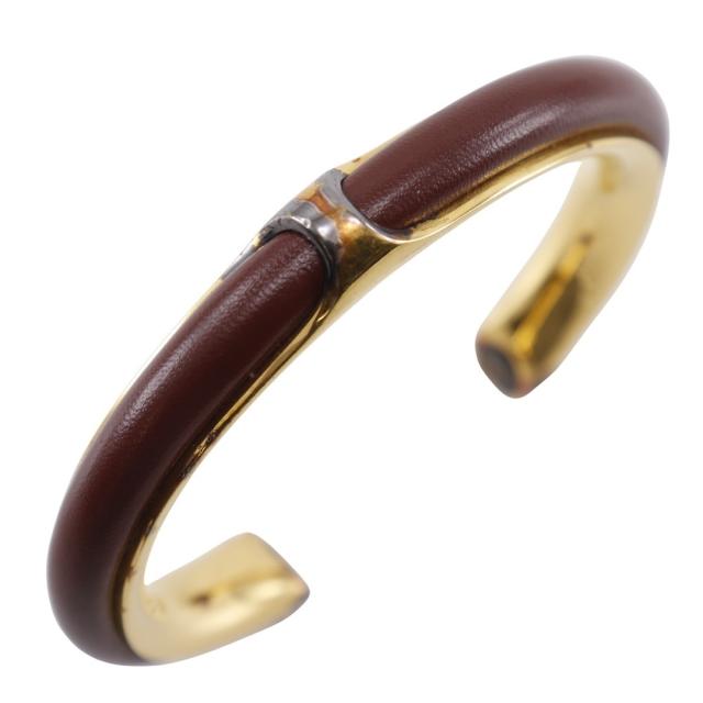 HERMES エルメス ヴィンテージ 金メッキ 茶 バングル 36.3g レディース 【中古】
