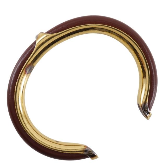 HERMES エルメス ヴィンテージ 金メッキ 茶 バングル 36.3g レディース 【中古】_1