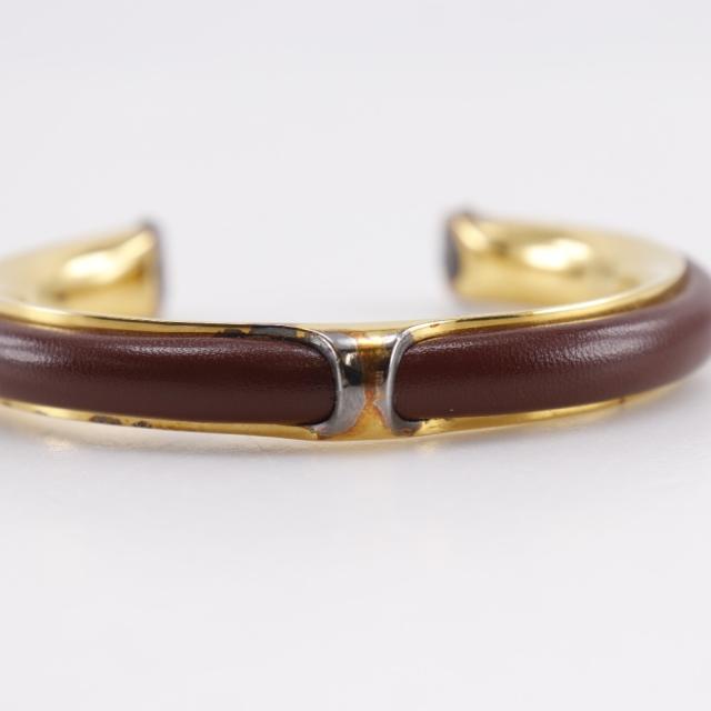 HERMES エルメス ヴィンテージ 金メッキ 茶 バングル 36.3g レディース 【中古】_4