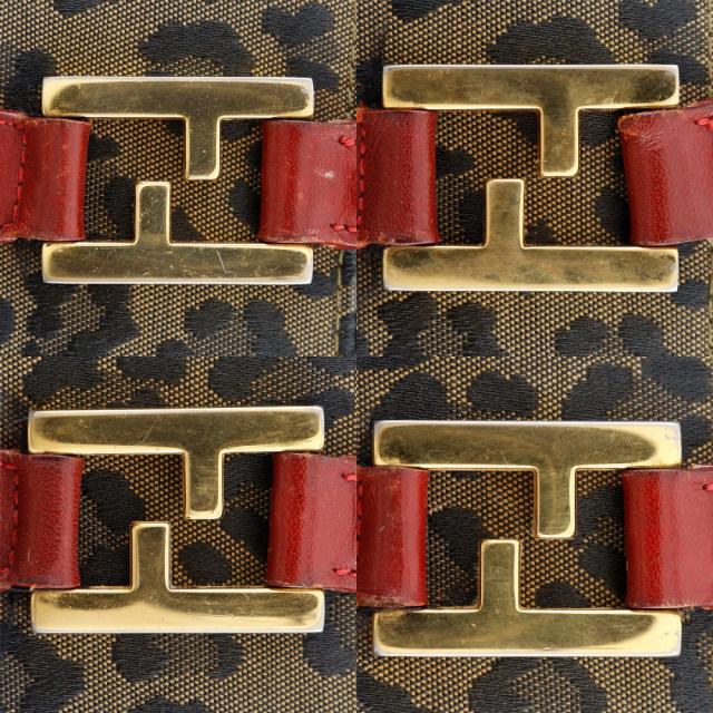 FENDI フェンディ ウォレットバッグ レオパード ヒョウ柄 ナイロンキャンバス 茶/赤_14