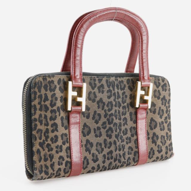 FENDI フェンディ ウォレットバッグ レオパード ヒョウ柄 ナイロンキャンバス 茶/赤_2
