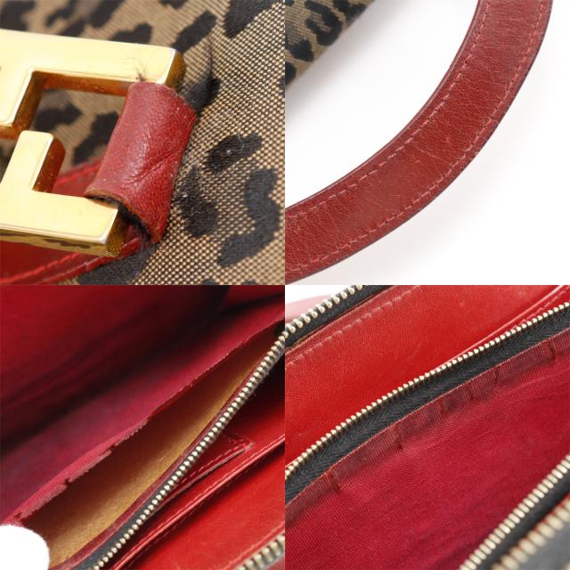 FENDI フェンディ ウォレットバッグ レオパード ヒョウ柄 ナイロンキャンバス 茶/赤_12