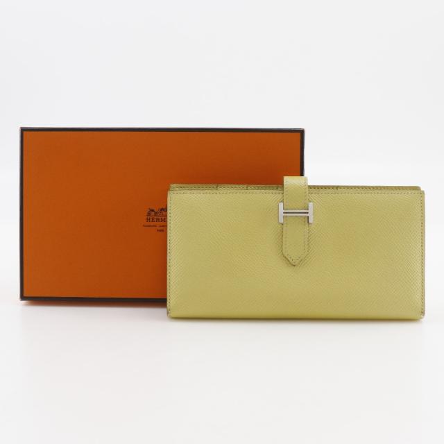 HERMES エルメス ベアンスフレ R 長財布 ヴォーエプソン 黄 レディース  