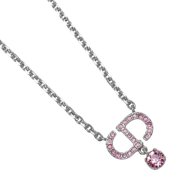 Christian Dior ロゴ/シルバー ラインストーン/ピンクネックレス Dior