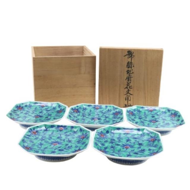 今泉今右衛門 錦緑地唐花文角皿 陶器 食器 ユニセックス 【中古】 