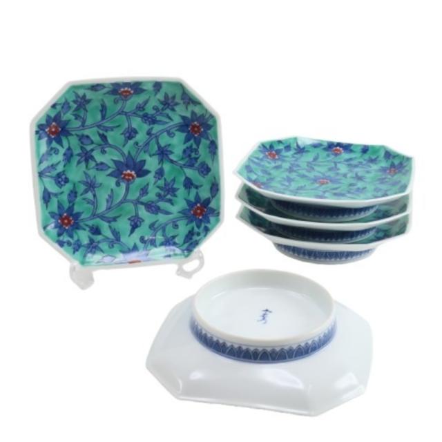 今泉今右衛門 錦緑地唐花文角皿 陶器 食器 ユニセックス 【中古】 