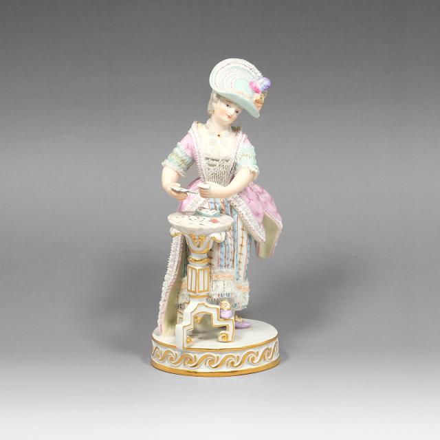 Meissen マイセン トランプする女性 カードプレイヤー 置物 オブジェ _ 【中古】