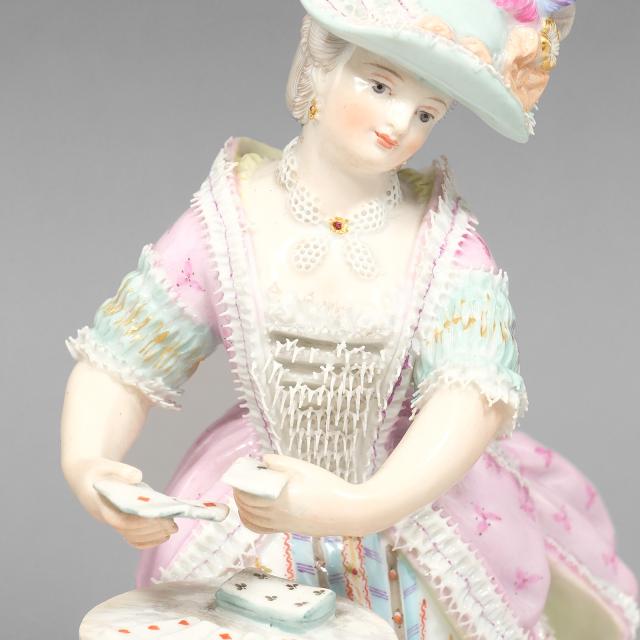 Meissen マイセン トランプする女性 カードプレイヤー 置物 オブジェ _ 【中古】_4
