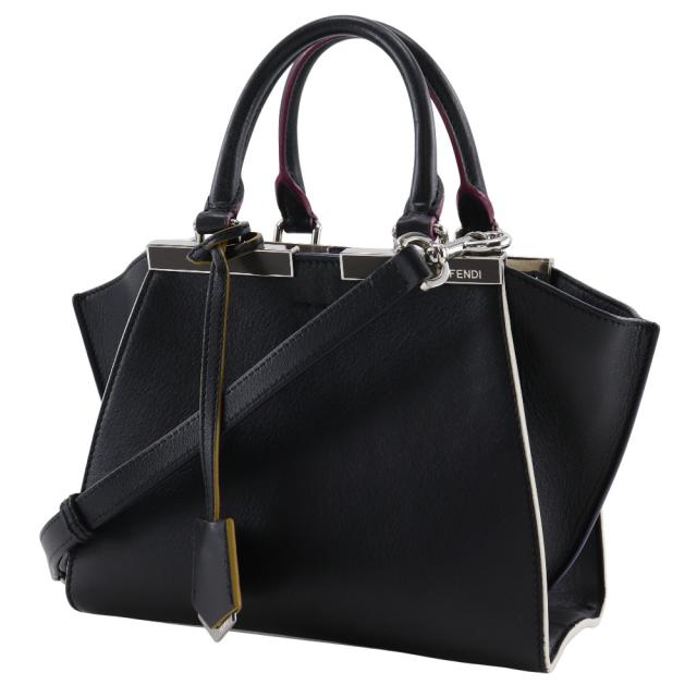 FENDI フェンディ プチトロワジュール 2WAYショルダー 8BH333 レザー 黒 ハンドバッグ_1