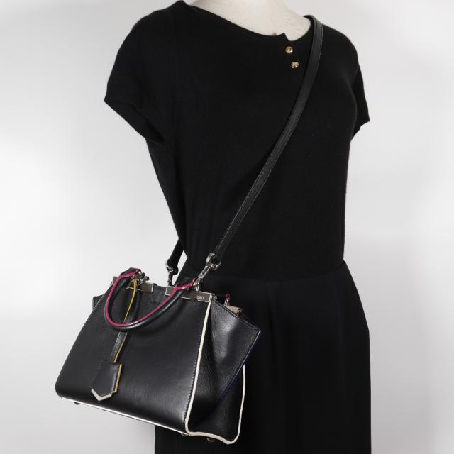 FENDI フェンディ プチトロワジュール 2WAYショルダー 8BH333 レザー 黒 ハンドバッグ_19