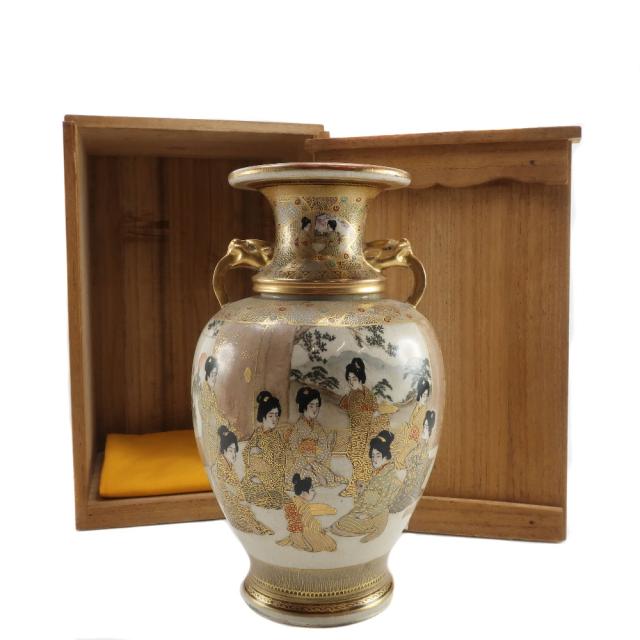 薩摩焼 金襴手武将美人図花生 陶磁器 骨董品 ユニセックス 【中古】