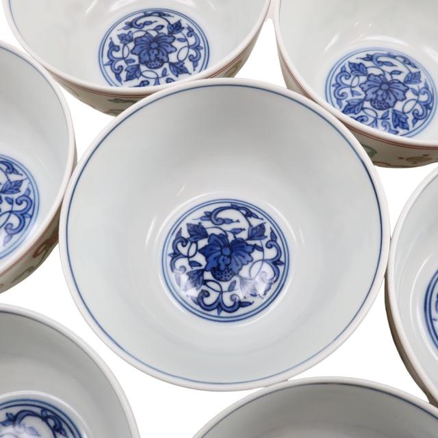 五世 三浦竹泉 造 色絵宝尽文茶碗 10客 陶磁器 食器 ユニ