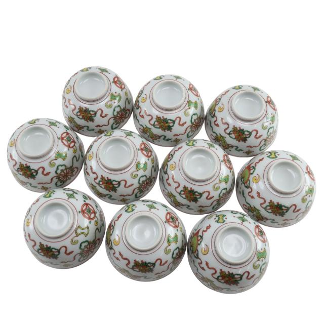 五世 三浦竹泉 造 色絵宝尽文茶碗 10客 陶磁器 食器 ユニ