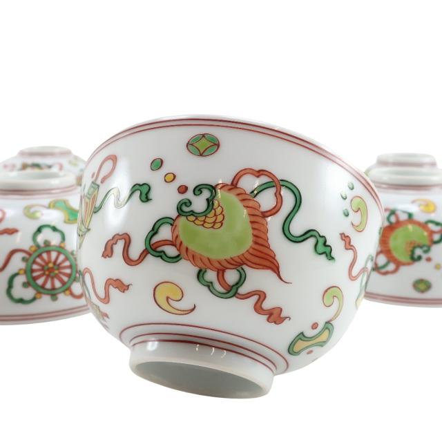 五世 三浦竹泉 造 色絵宝尽文茶碗 10客 陶磁器 食器 ユニ