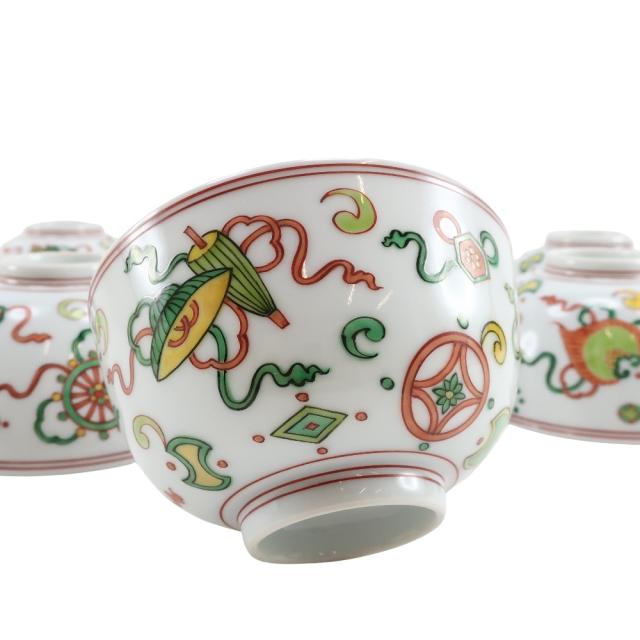 五世 三浦竹泉 造 色絵宝尽文茶碗 10客 陶磁器 食器 ユニ