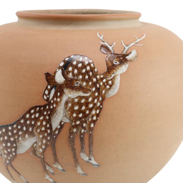 【蔵出し・上等品】アンティーク花瓶 6点セット 白磁大壺 貫入 結晶釉 骨董 kyoyaki 京焼 真葛香山 造 鹿図花瓶 陶磁器 骨董品 ユニセックス