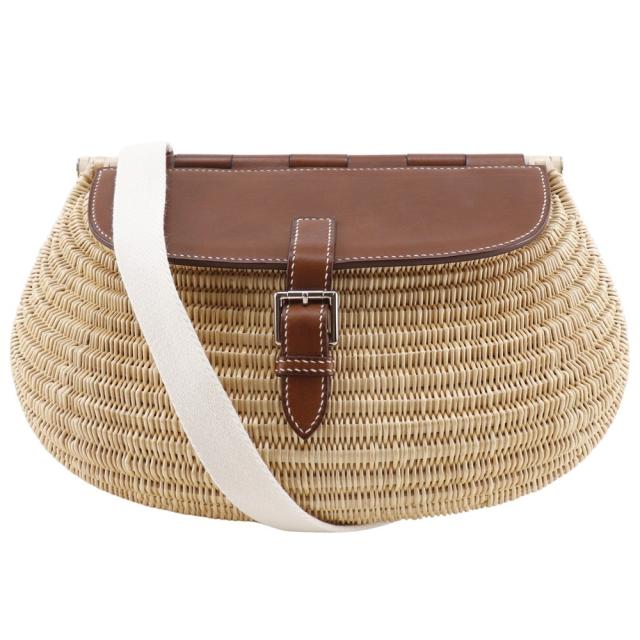 HERMES エルメス フィッシングバスケット カゴバッグ レザー 茶 ショルダーバッグ