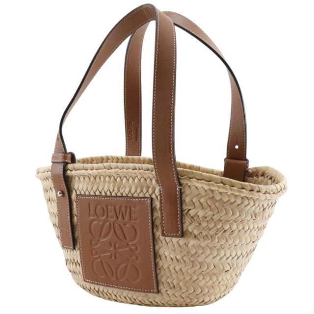☆美品☆LOEWE バスケットバッグ スモール ラフィア かごバッグ　茶　ロゴ LOEWE ロエベ バスケットバッグ スモール かごバッグ ラフィア 茶