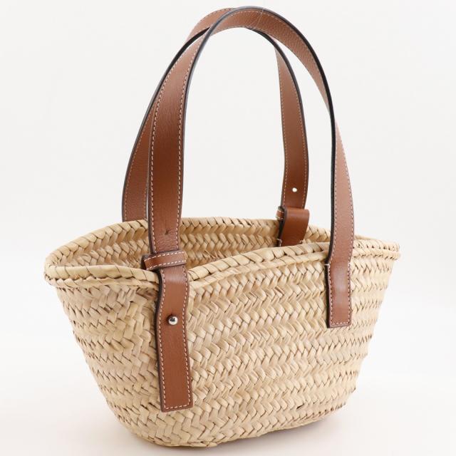 ☆美品☆LOEWE バスケットバッグ スモール ラフィア かごバッグ　茶　ロゴ LOEWE ロエベ バスケットバッグ スモール かごバッグ ラフィア 茶