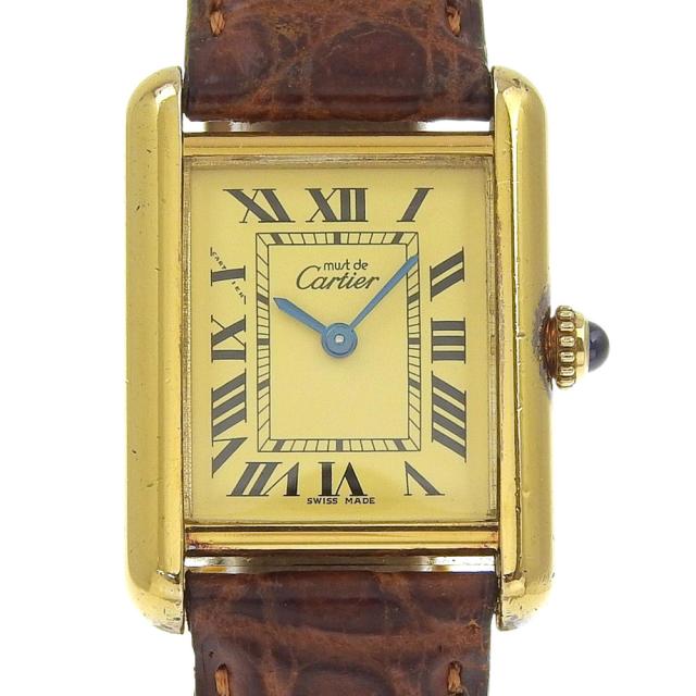 CARTIER カルティエ マストタンクSM シルバー925 クオーツ アナログ表示 ゴールド文字盤