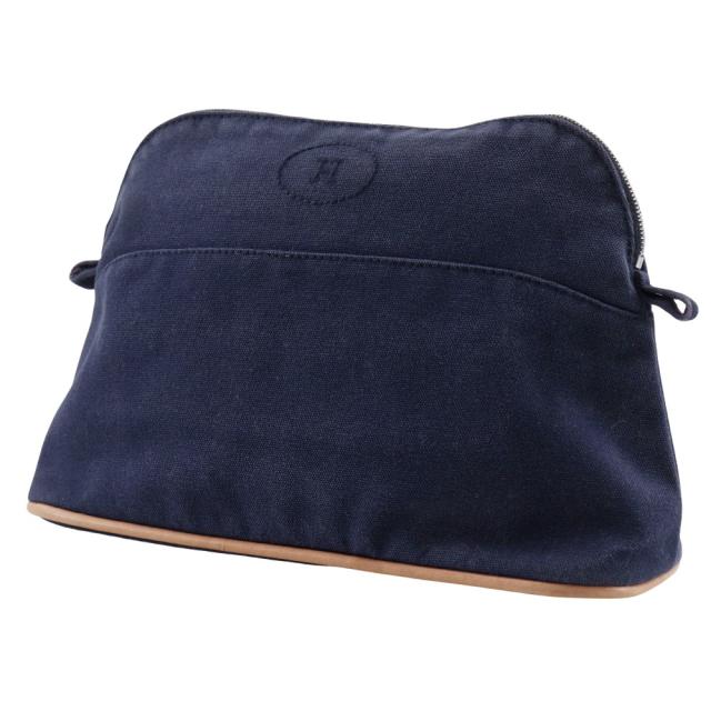HERMES エルメス ボリードポーチ25 コットンキャンバス 紺 ポーチ ユニセックス 【中古】_1
