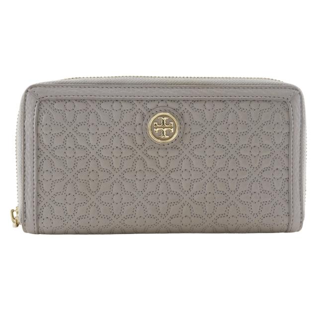 Tory Burch トリーバーチ ラウンドファスナー TTロゴ レザー グレー 長財布 レディース