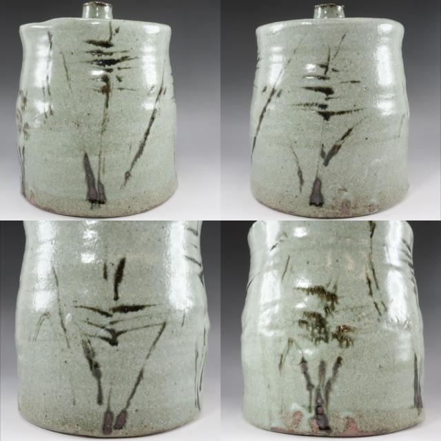 人間国宝 清水卯一 作 灰釉鉄絵すすき水指 替漆蓋