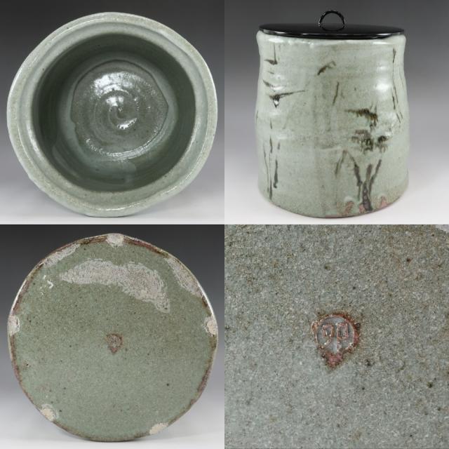 人間国宝 清水卯一 作 灰釉鉄絵すすき水指 替漆蓋付 陶磁器 _ 茶道具 人間国宝 清水卯一 作 灰釉鉄絵すすき水指 替漆蓋付 陶磁器 茶道具 _