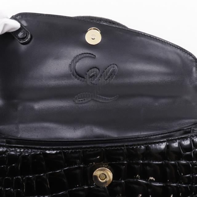 LONGINES ロンジン ワンハンドル クロコダイル 黒 ハンドバッグ  