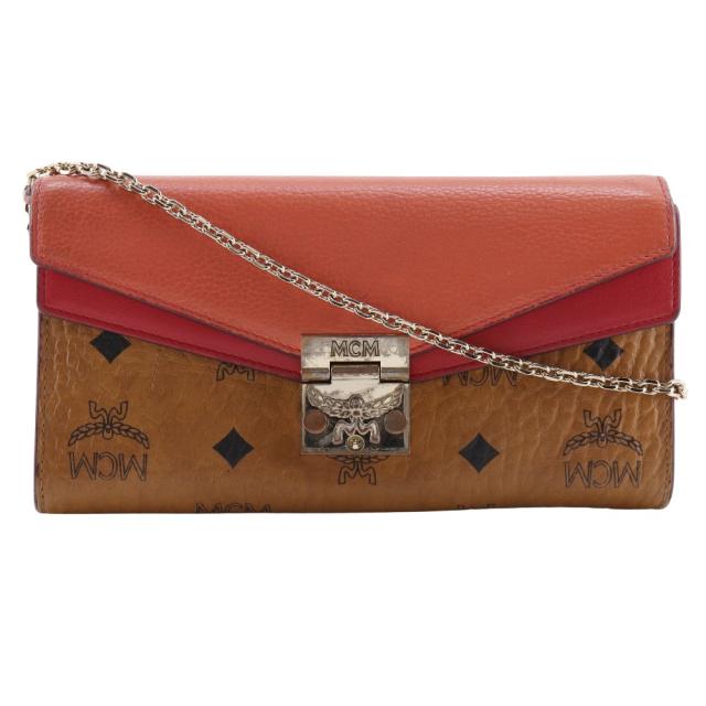 MCM エム・シー・エム パトリシア カラーブロック カラーブロック レザー 茶/ピンク