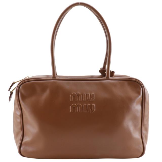 MIUMIU ミュウミュウ ボーバッグ 5BB117 レザー 茶 トートバッグ レディース 【中古】