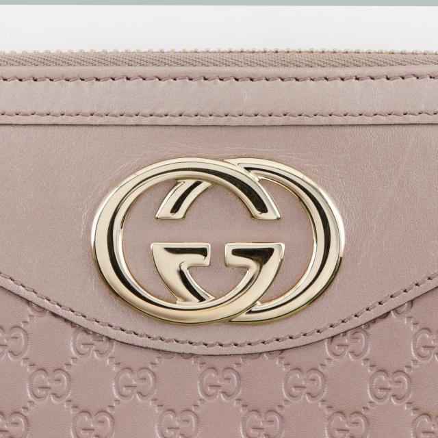 GUCCI グッチ インターロッキングG ラウンドファスナー 308012 シマレザー ピンク 長財布_9