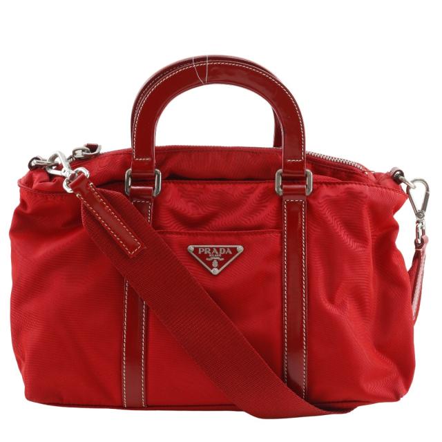 PRADA プラダ 2WAYショルダー ナイロン 赤 ハンドバッグ レディース 【中古】