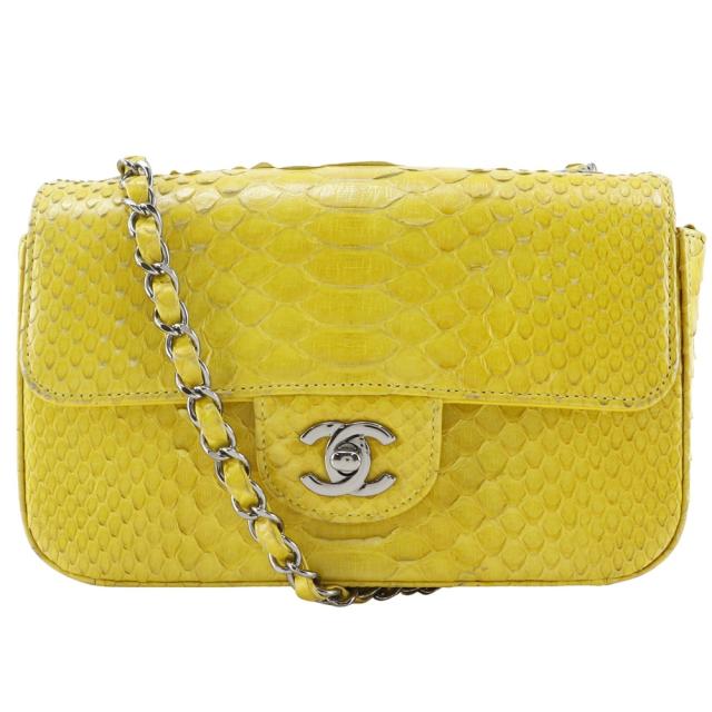 CHANEL シャネル チェーンショルダー ココマーク パイソン 黄 ショルダーバッグ