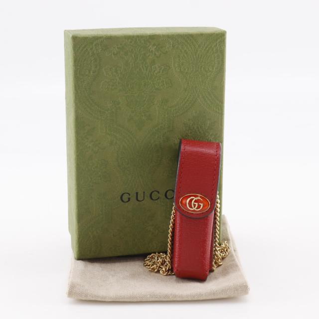 GUCCI グッチ リップステックケース ダブルG ダブルG 615998 カーフ 赤