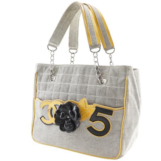 CHANEL シャネル カメリア NO5 チョコバー チョコバー キャンバス グレー/黄 トートバッグ_1