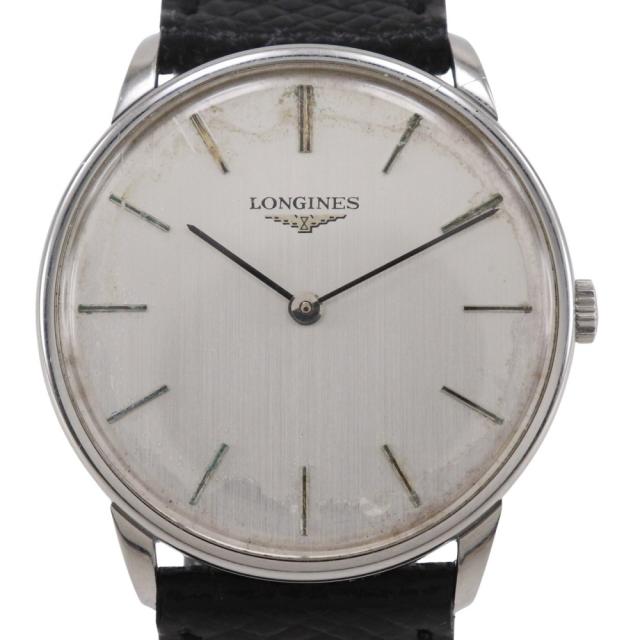 LONGINES ロンジン SS ブラック 手巻き アナログ表示 シルバー文字盤 腕時計 メンズ