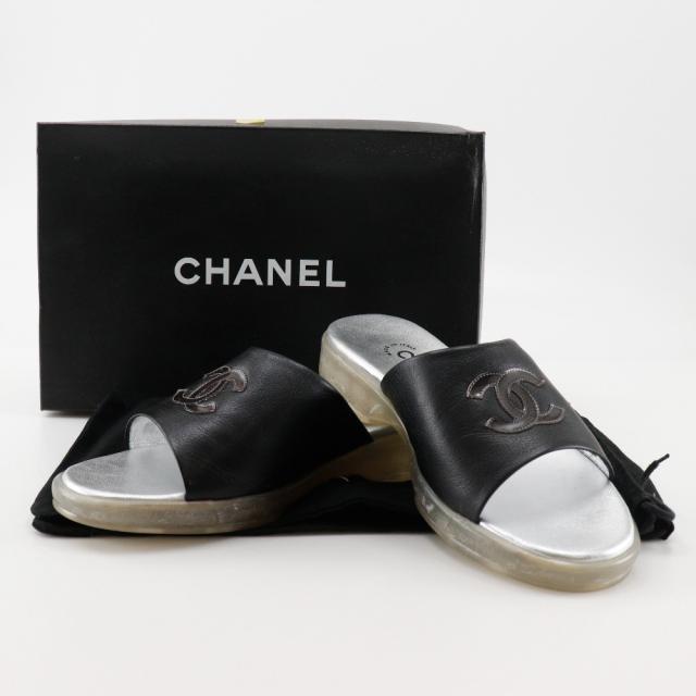 CHANEL シャネル ココマーク レザー 黒 サンダル レディース