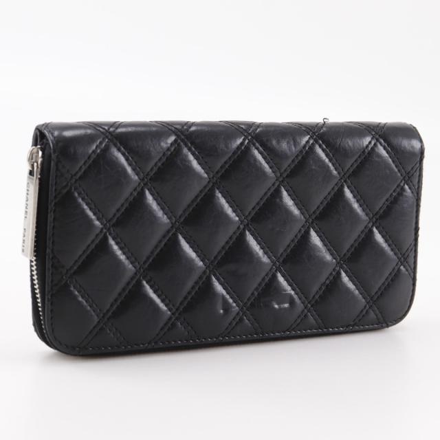 CHANEL シャネル パリニューヨークライン マトラッセ ラムスキン 黒 長 