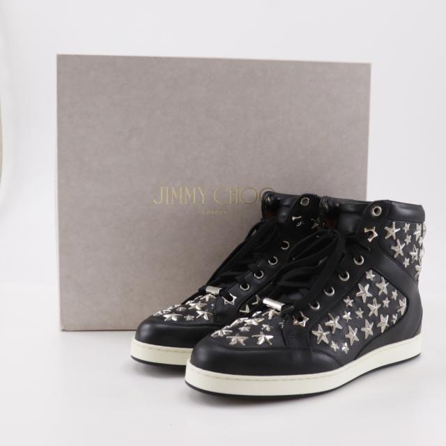 JIMMY CHOO ジミーチュウ スタースタッズ ハイカット レザー 黒 スニーカー レディース_13