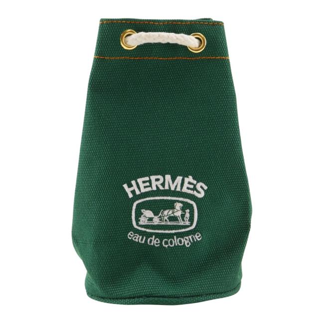HERMES エルメス eau de cologne ノベルティ ナイロンキャンバス 緑 ポーチ ユニセックス