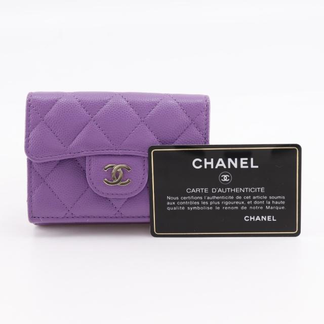CHANEL シャネル マトラッセ コンパクトウォレット キャビアスキン 三つ折り財布