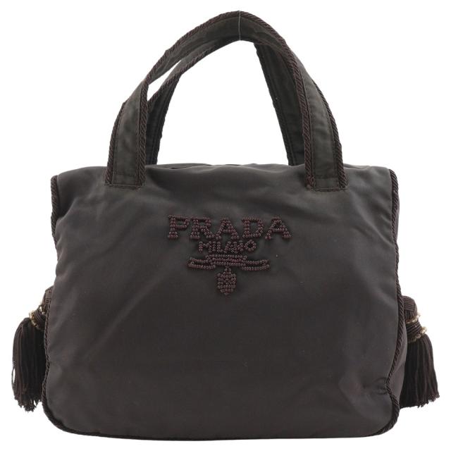 PRADA プラダ ビーズロゴ B3763 ナイロン 茶 ハンドバッグ レディース 【中古】