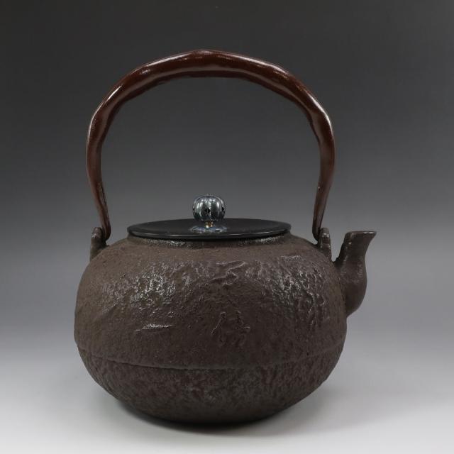 釜師 造 銀摘蓋 玄々斎好 一粒万倍紋 丸形 鉄瓶 鉄製 骨董品 _ 【中古】