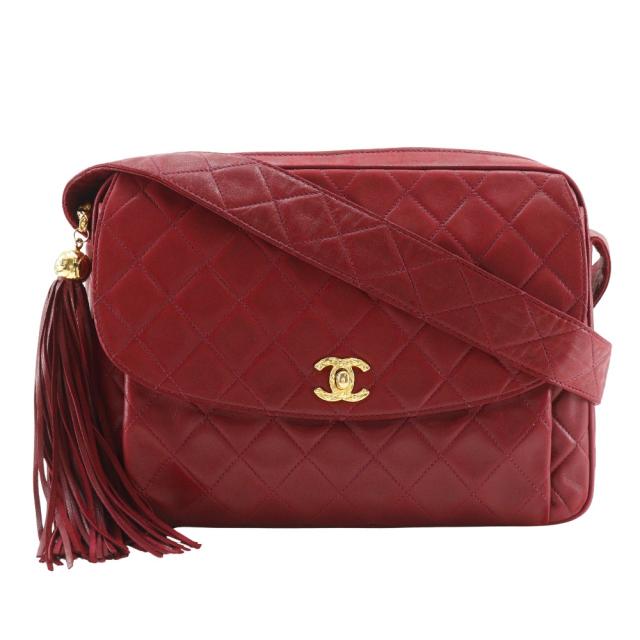 CHANEL シャネル マトラッセ ココマーク フリンジ ココマーク フリンジ ラムスキン 赤