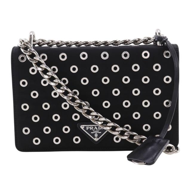 PRADA プラダ チェーンショルダー パンチング ナイロン 黒 ショルダーバッグ レディース